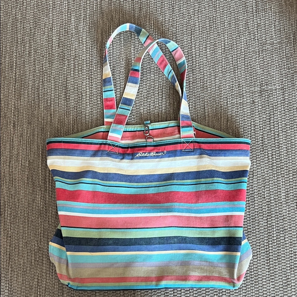 Vintage Eddie Bauer Summer Striped Cotton Canvas Tote